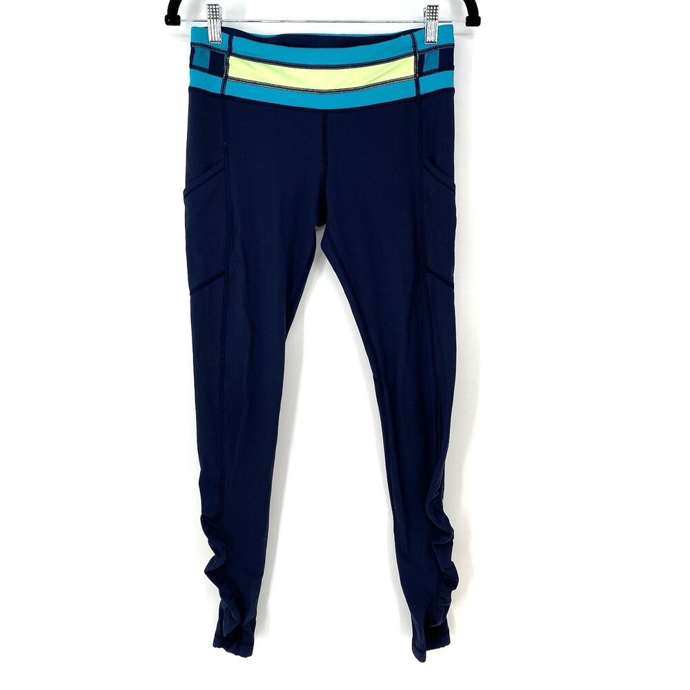 Lululemon Speed Tight Leggings Navy Blue Teal Running Pants Women's Size 6